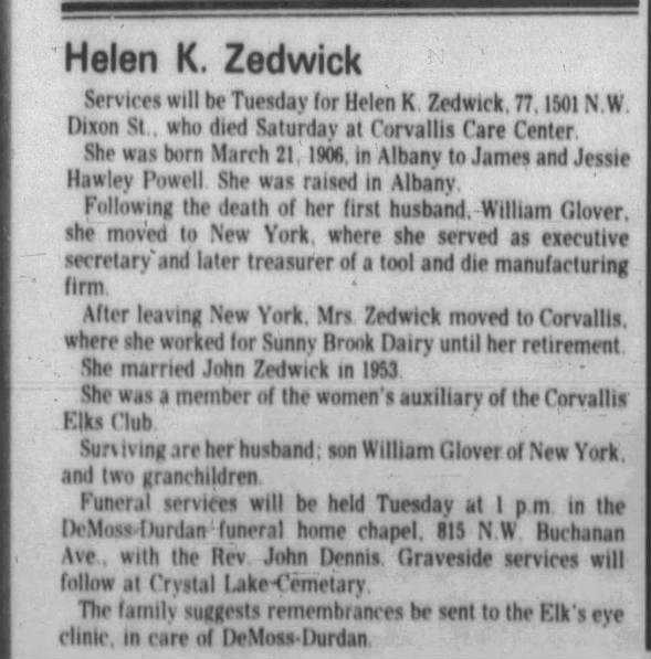 Helen Powell Zedwick 10/24/1983